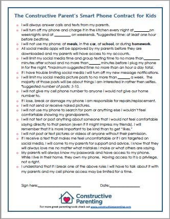 smart phone contract for kids